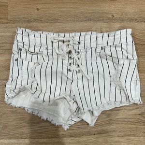 Billabong Black and White Stripe Lace-Up Shorts (Size 26)